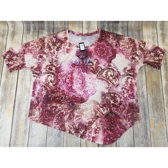 AVENUE Women‎ Point Front Top Shirt Plus Size 14/16 Floral Short Sleeve New - Picture 1 of 14